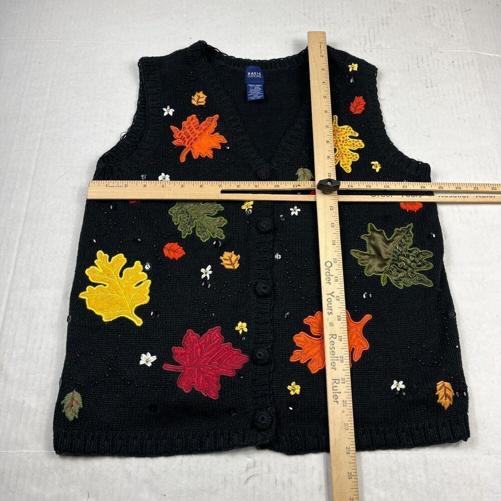 Basic Editions Embroidered Sweater Vest Fall Leaf… - image 5